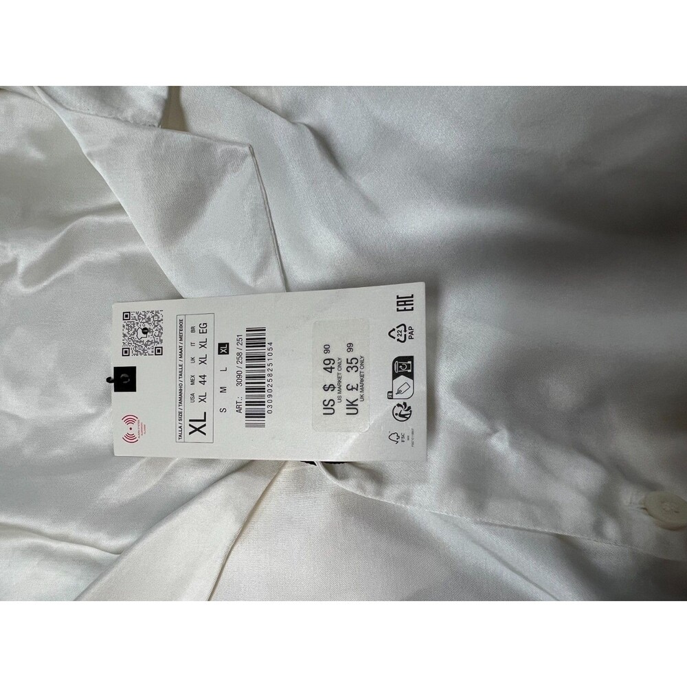 ZARA Men’s Button Up Shirt White Satin Short Sleeve Casual Dress NWT Size XL - Picture 7 of 10